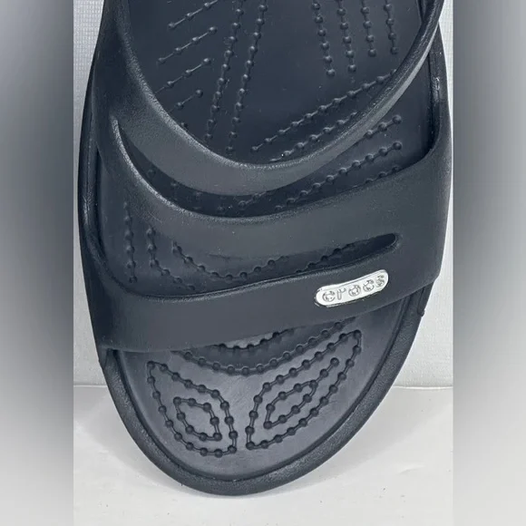 CROCS Black Slip-On Wedge Sandals Strappy Lightweight Sz 10 - Picture 5 of 12